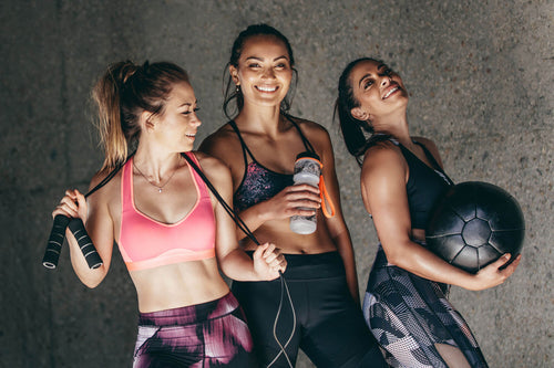 three girls working out