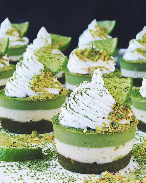 Mini Matcha Lime Cheesecakes