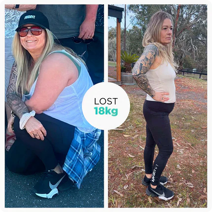 Customer before and after transformation – lost 18kg