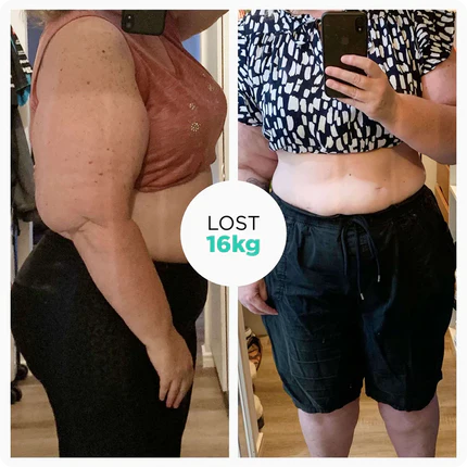 Customer before and after transformation – lost 16kg